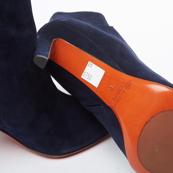 ❌ NWT Santoni Navy Blue Suede High Heel Boots - Picture 5 of 9